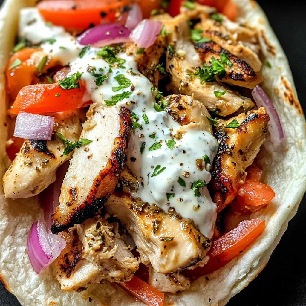 Authentic Greek Chicken Gyros with Homemade Tzatziki and Warm Pita - secondary view